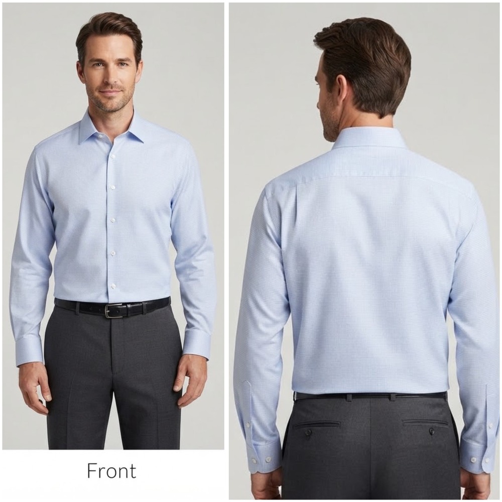 David Donahue Mens 17 32/33 Dress Shirt Periwinkle Blue Textured Long Sleeve